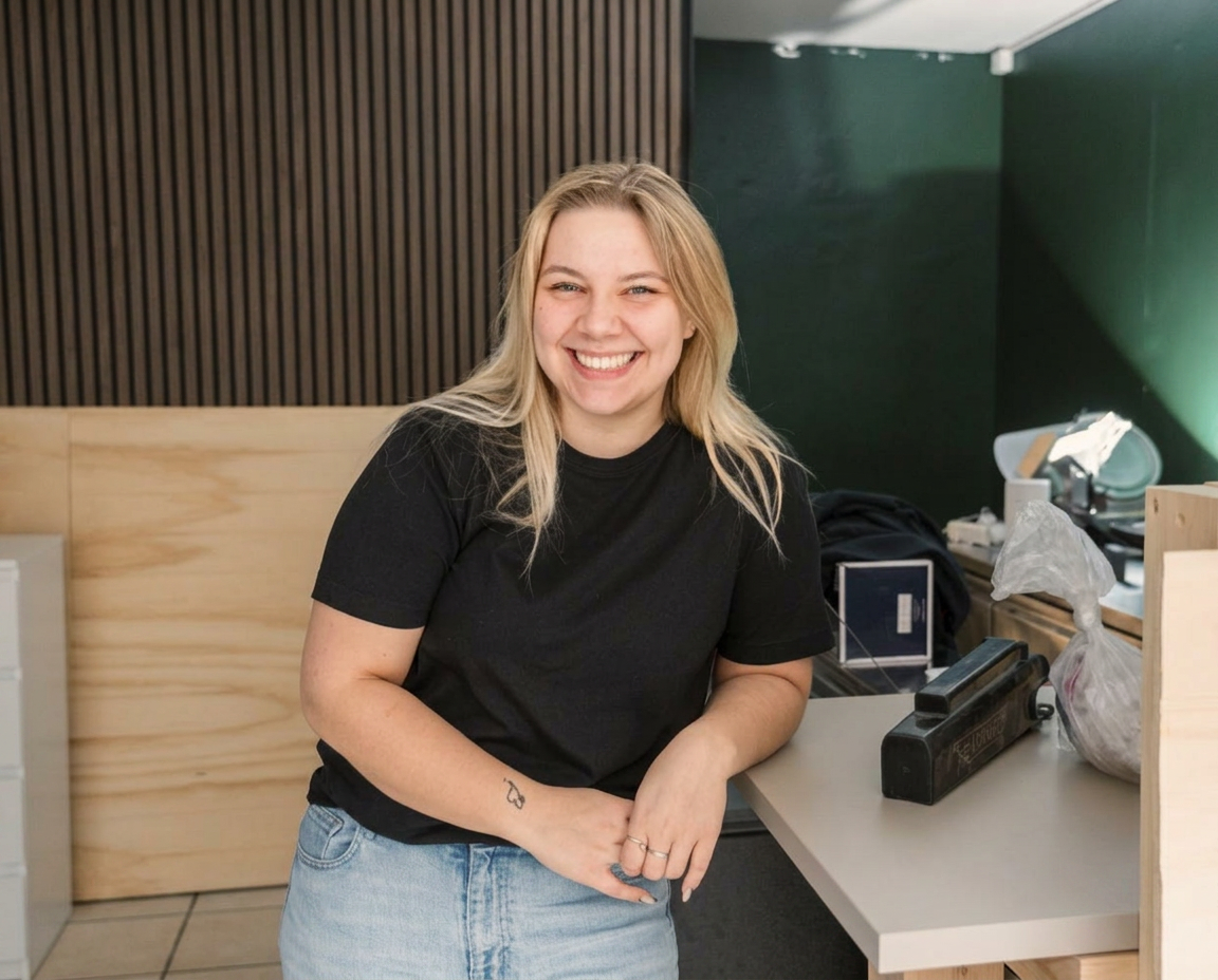 Cecilie Elisabeth Laustsen i butikken
